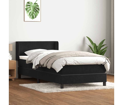 Cama box spring con colchón cuero sintético negro 80x220 cm