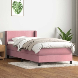 Cama box spring con colchón terciopelo rosa 80x220 cm