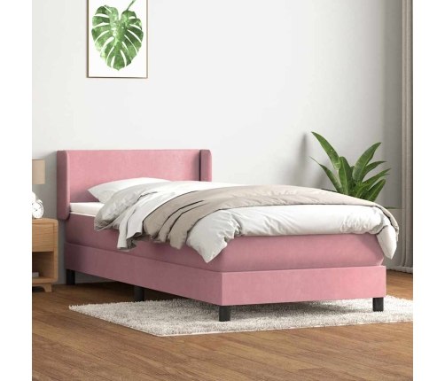 Cama box spring con colchón terciopelo rosa 80x220 cm