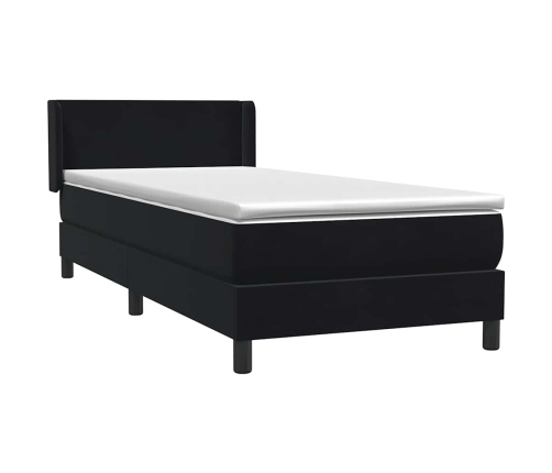 Cama box spring con colchón terciopelo negro 90x220 cm