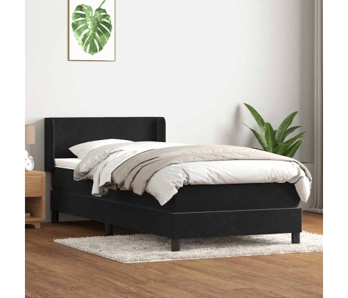 Cama box spring con colchón terciopelo negro 90x220 cm