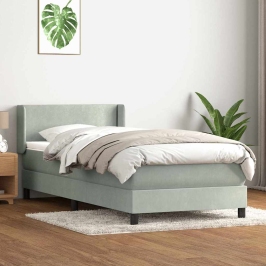 Cama box spring con colchón terciopelo gris claro 100x220 cm