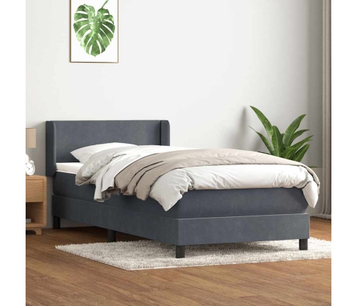 Cama box spring con colchón terciopelo gris oscuro 100x220 cm