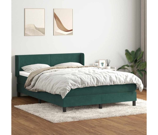 Cama box spring con colchón terciopelo verde oscuro 140x220 cm