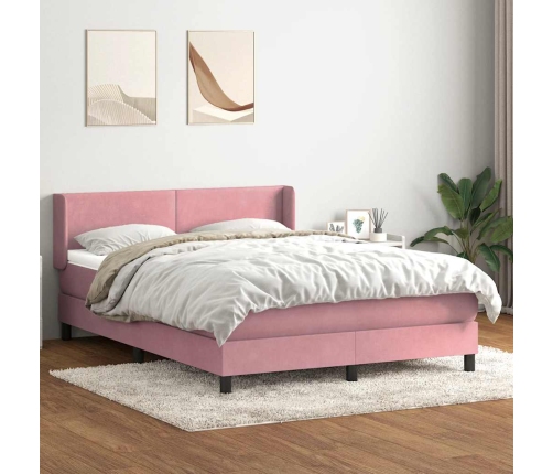 Cama box spring con colchón terciopelo rosa 140x220 cm