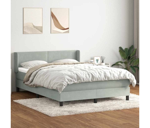 Cama box spring con colchón terciopelo gris claro 160x220 cm