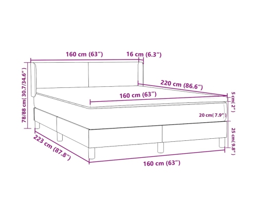 Cama box spring con colchón terciopelo verde oscuro 160x220 cm