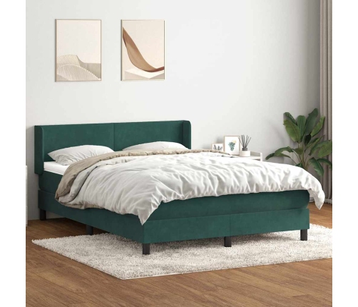 Cama box spring con colchón terciopelo verde oscuro 160x220 cm