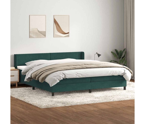 Cama box spring con colchón terciopelo verde oscuro 180x220 cm