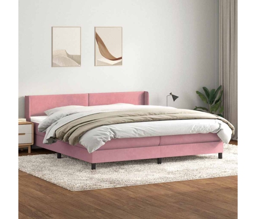 Cama box spring con colchón terciopelo rosa 180x220 cm