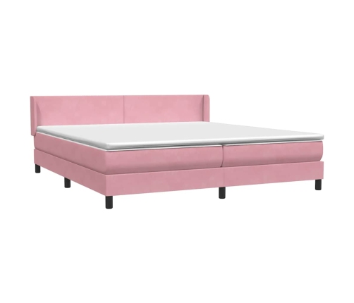 Cama box spring con colchón terciopelo rosa 200x220 cm