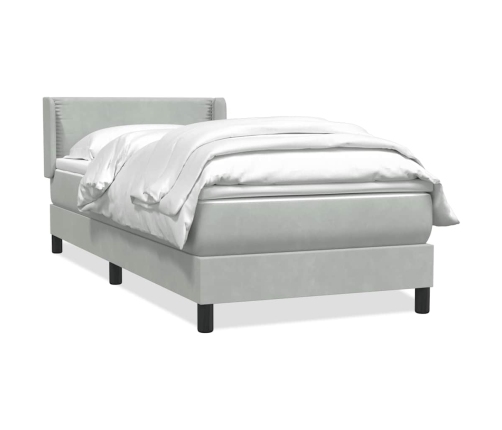 Cama box spring con colchón terciopelo gris claro 80x210 cm