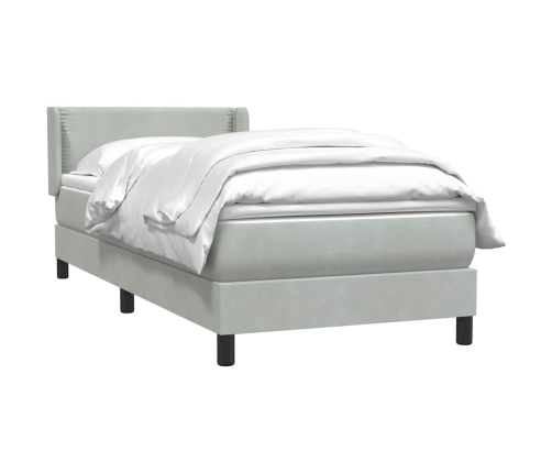 Cama box spring con colchón terciopelo gris claro 80x210 cm