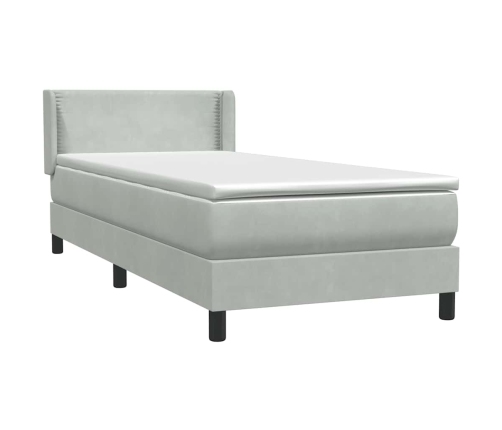 Cama box spring con colchón terciopelo gris claro 80x210 cm