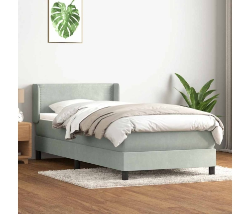 Cama box spring con colchón terciopelo gris claro 80x210 cm