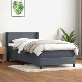 Cama box spring con colchón terciopelo gris oscuro 80x210 cm