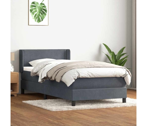 Cama box spring con colchón terciopelo gris oscuro 80x210 cm