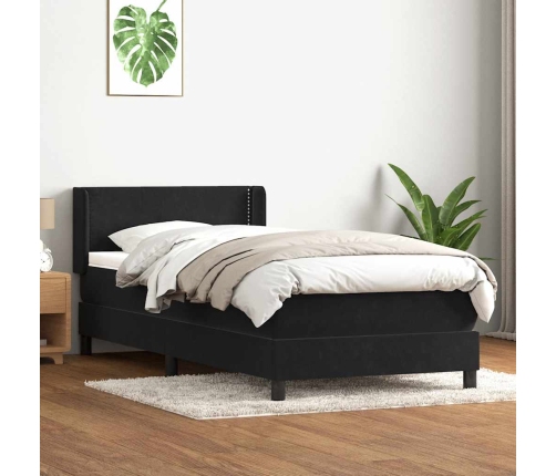 Cama box spring con colchón cuero sintético negro 80x210 cm