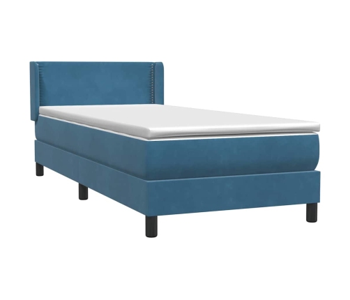 Cama box spring con colchón terciopelo azul oscuro 80x210 cm