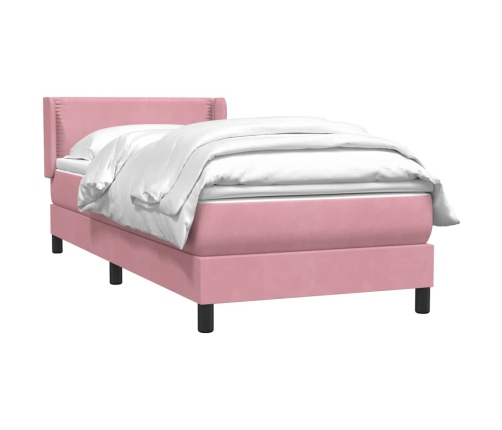 Cama box spring con colchón terciopelo rosa 80x210 cm