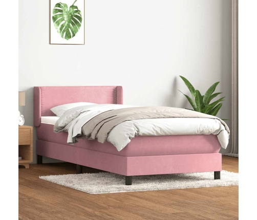 Cama box spring con colchón terciopelo rosa 80x210 cm