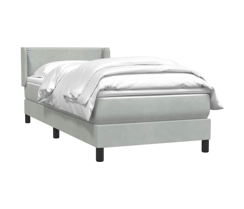 Cama box spring con colchón terciopelo gris claro 90x210 cm