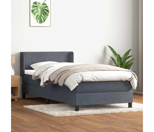 Cama box spring con colchón terciopelo gris oscuro 90x210 cm