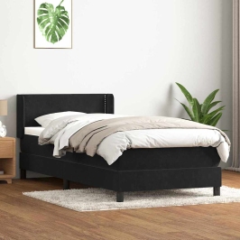 Cama box spring con colchón cuero sintético negro 90x210 cm