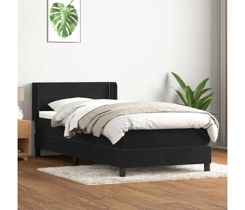 Cama box spring con colchón cuero sintético negro 90x210 cm