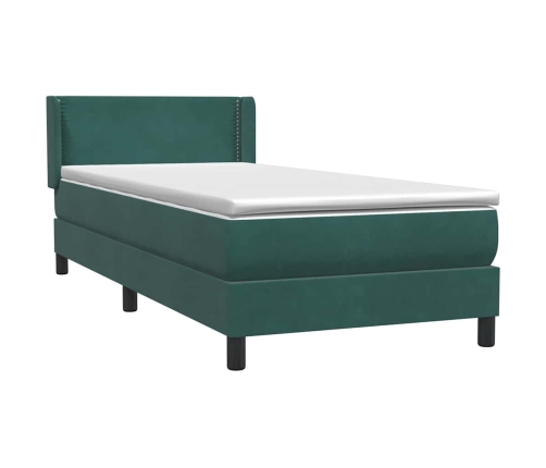 Cama box spring con colchón terciopelo verde oscuro 90x210 cm