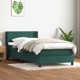 Cama box spring con colchón terciopelo verde oscuro 90x210 cm