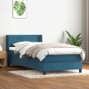 Cama box spring con colchón terciopelo azul oscuro 90x210 cm