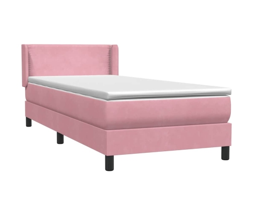 Cama box spring con colchón terciopelo rosa 90x210 cm