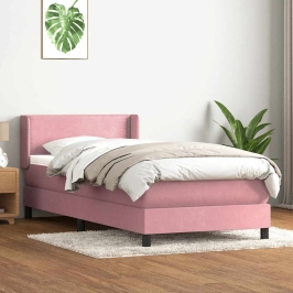 Cama box spring con colchón terciopelo rosa 90x210 cm