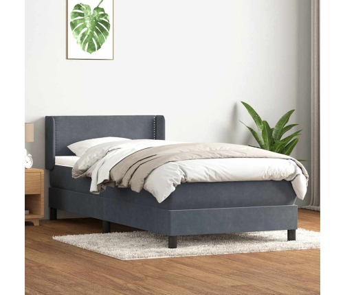 Cama box spring con colchón terciopelo gris oscuro 100x210 cm