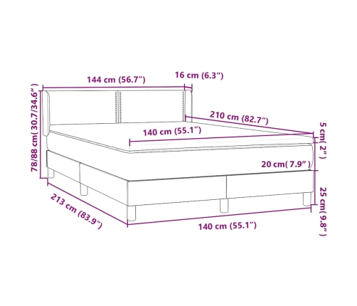 Cama box spring con colchón terciopelo gris claro 140x210 cm