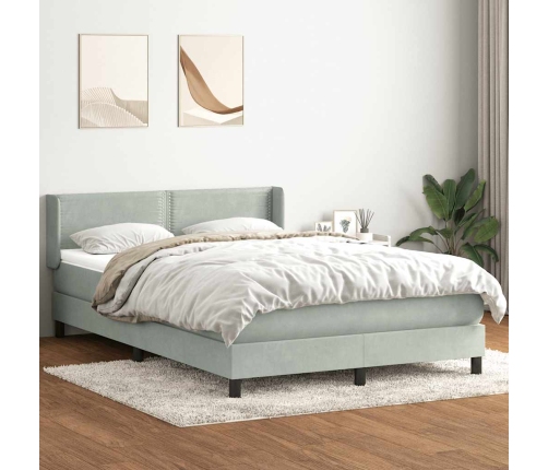 Cama box spring con colchón terciopelo gris claro 140x210 cm