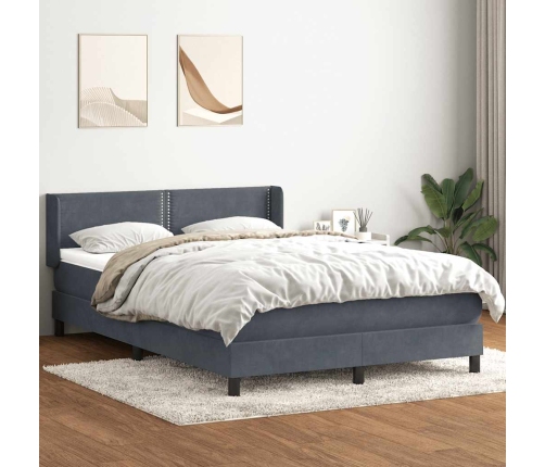 Cama box spring con colchón terciopelo gris oscuro 140x210 cm