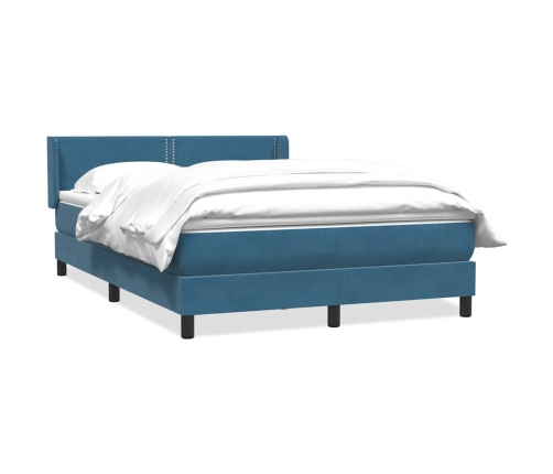 Cama box spring con colchón terciopelo azul oscuro 140x210 cm