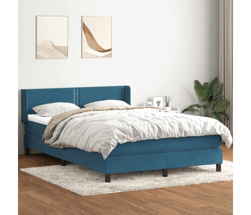 Cama box spring con colchón terciopelo azul oscuro 140x210 cm