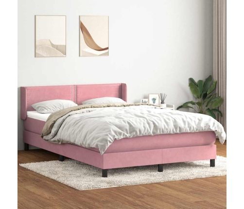 Cama box spring con colchón terciopelo rosa 140x210 cm