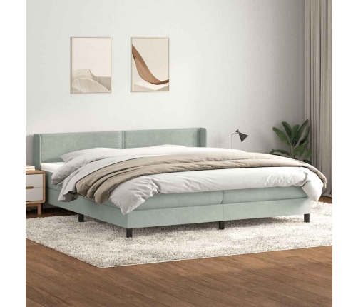 Cama box spring con colchón terciopelo gris claro 180x210 cm