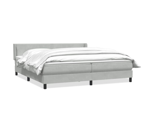 Cama box spring con colchón terciopelo gris claro 200x210 cm