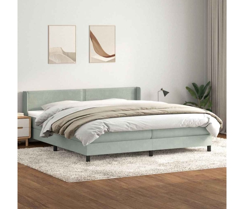 Cama box spring con colchón terciopelo gris claro 200x210 cm