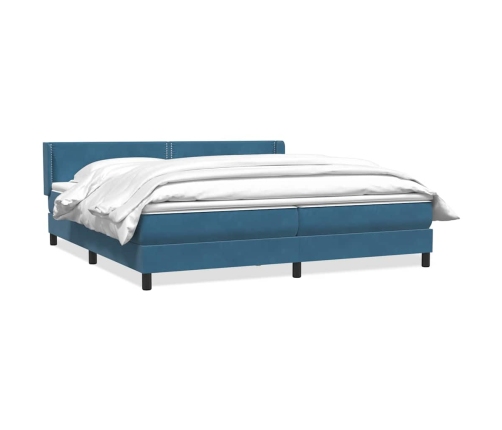 Cama box spring con colchón terciopelo azul oscuro 200x210 cm