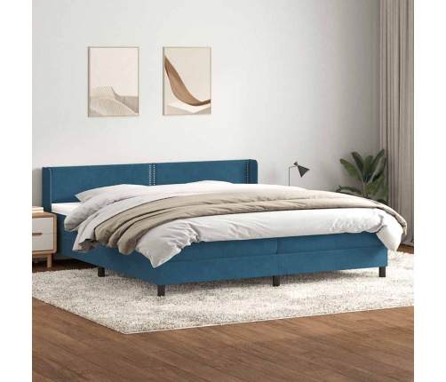 Cama box spring con colchón terciopelo azul oscuro 200x210 cm