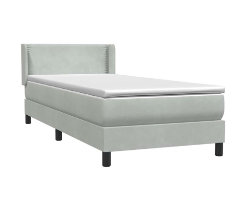 Cama box spring con colchón terciopelo gris claro 80x220 cm