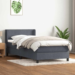 Cama box spring con colchón terciopelo gris oscuro 80x220 cm