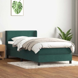 Cama box spring con colchón terciopelo verde oscuro 80x220 cm