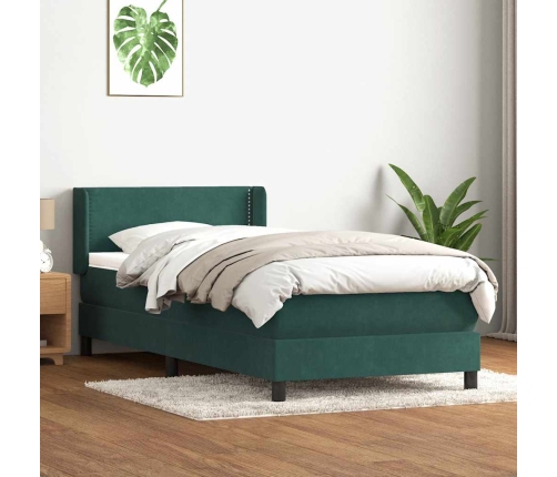 Cama box spring con colchón terciopelo verde oscuro 80x220 cm